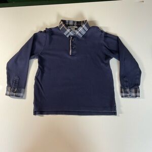 Janie and Jack Blue Button Down Shirt with Blue & Cream Plaid Accents Size 5 Kid